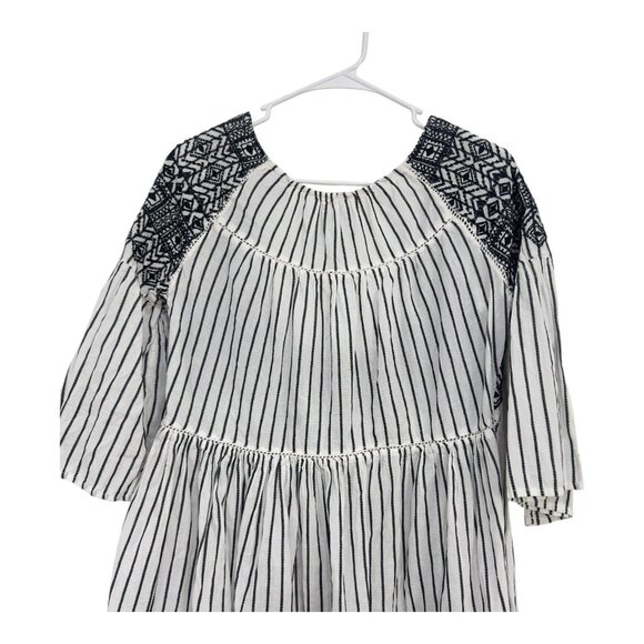 Free People XS Black/White Embroidered Boho Stripe Mini Dress Tassel Tie Back - Picture 10 of 12